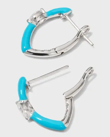 Frederic Sage White Gold Marquise Center and Turquoise Enamel Hoop Earrings | Thumbnail 3 Frederic Sage White Gold Marquise Center and Turquoise Enamel Hoop Earrings | Thumbnail 3