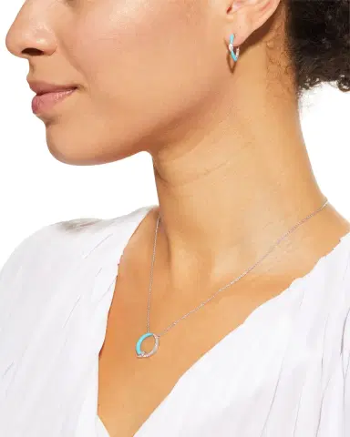 Frederic Sage White Gold Marquise Center and Turquoise Enamel Hoop Earrings | Thumbnail 4 Frederic Sage White Gold Marquise Center and Turquoise Enamel Hoop Earrings | Thumbnail 4
