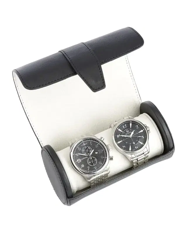 ROYCE New York Personalized Suede-Lined Leather Double Watch Roll
