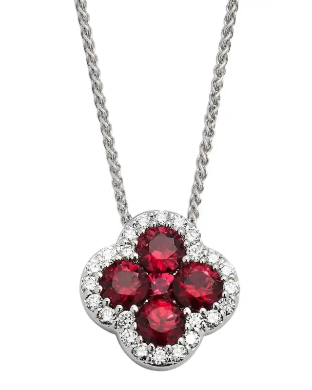 18k White Gold Diamond and Ruby Pendant Necklace, 18"L, 0.31tcw