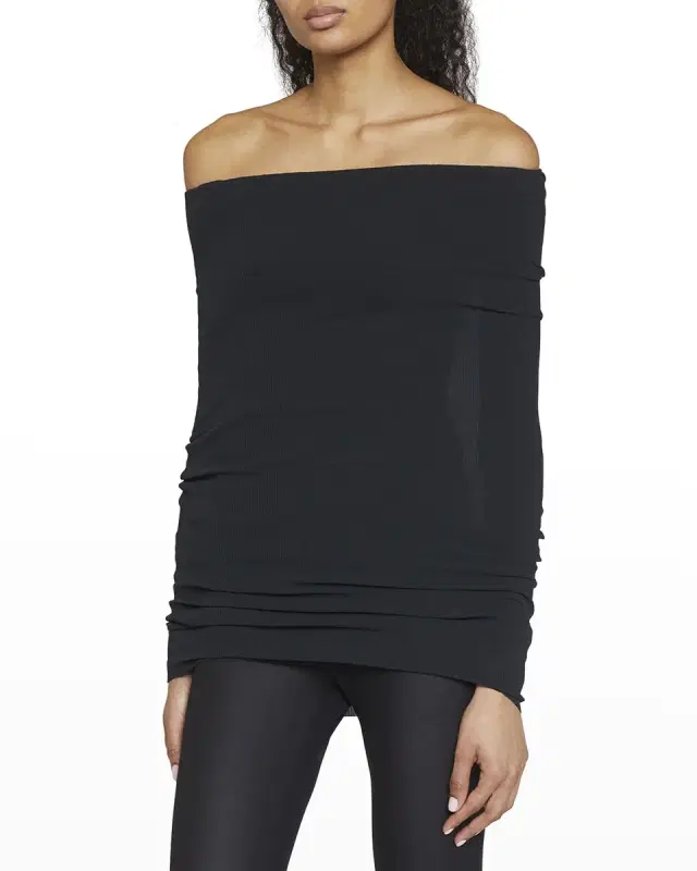 Off-The-Shoulder Rib Cover-Up Top