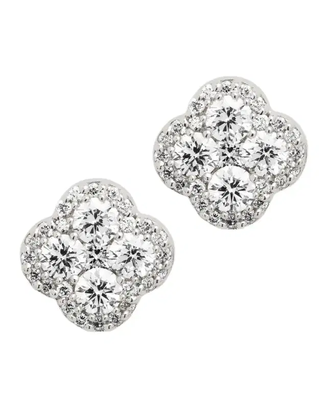 18K White Gold Diamond Flower Stud Earrings, 1.36tcw, 0.4"L / 0.4"W