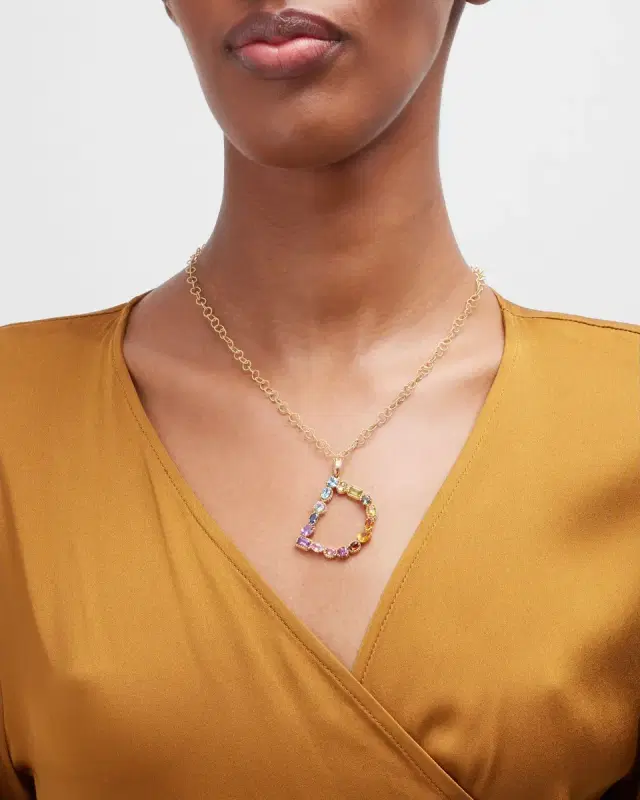 Yellow Gold Multi Fine Gem Charm, Letter D
