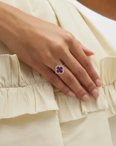 Neiman Marcus Diamonds 18K Ruby and Diamond Flower Ring, Size 6.75, 2.31tcw | Thumbnail 1