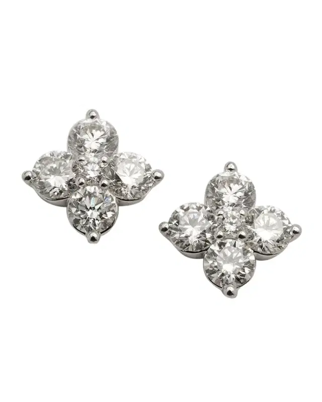 18K White Gold Round Diamond Flower Earrings, 1.25tcw, 0.27"W