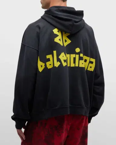 Balenciaga Men 's Tape Type Ripped Pocket Zip Up Hoodie Large Fit | Thumbnail 3