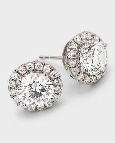Neiman Marcus Lab Grown Diamonds Lab Grown Diamond 18K White Gold Round Halo Stud Earrings, 2.4tcw | Thumbnail 2 Neiman Marcus Lab Grown Diamonds Lab Grown Diamond 18K White Gold Round Halo Stud Earrings, 2.4tcw | Thumbnail 2