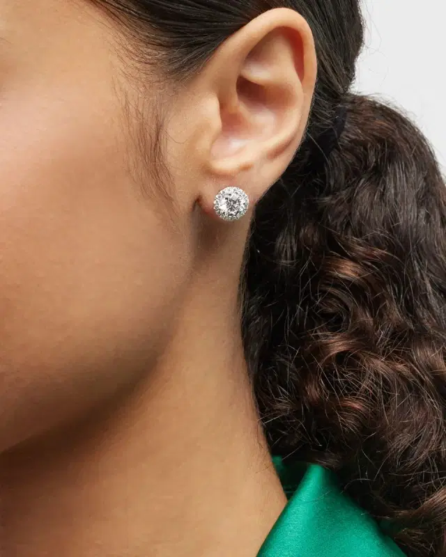 Lab Grown Diamond 18K White Gold Round Halo Stud Earrings, 2.4tcw