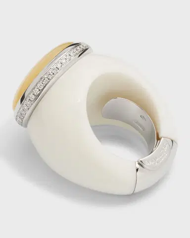 Sanalitro 18K White Gold Ring with White Agate Shank, Mother-of-Pearl Cabochon and Diamonds, Size 6-8 | Thumbnail 3