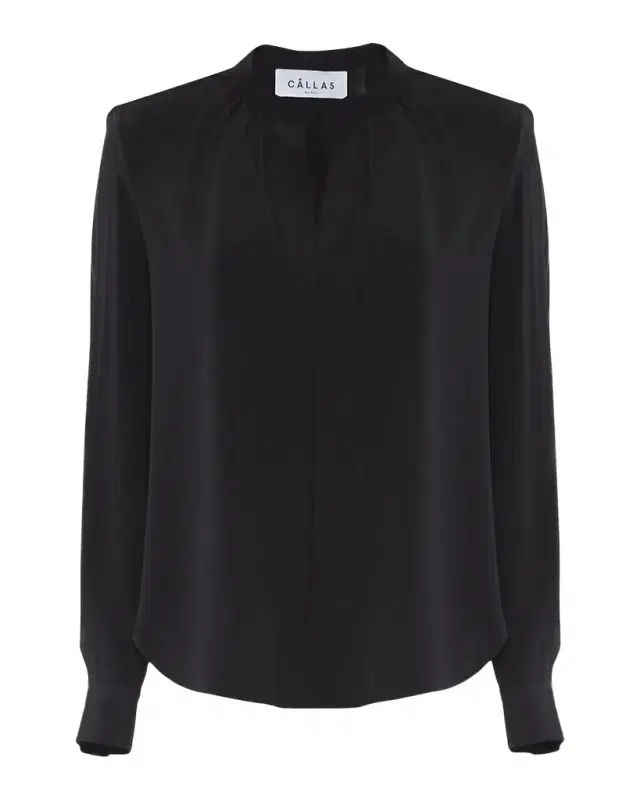 Callas Milano Olympia Ruched Long-Sleeve Cotton Blouse