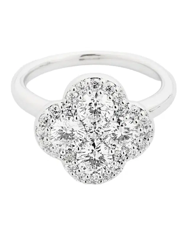 18K White Gold Diamond Flower Ring, Size 6.75, 1.93tcw