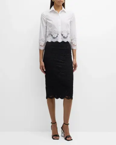 Dolce & Gabbana Cropped Button-Front Blouse with Lace Trim | Thumbnail 2