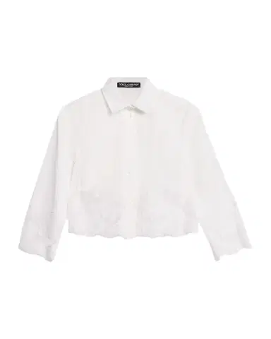 Dolce & Gabbana Cropped Button-Front Blouse with Lace Trim | Thumbnail 1