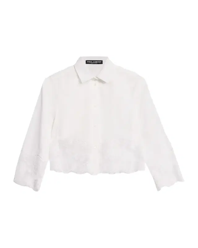 Dolce & Gabbana Cropped Button-Front Blouse with Lace Trim