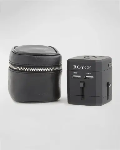 Royce New York International Travel Adapter & Monogrammed Leather Case Set | Thumbnail 2 Royce New York International Travel Adapter & Monogrammed Leather Case Set | Thumbnail 2