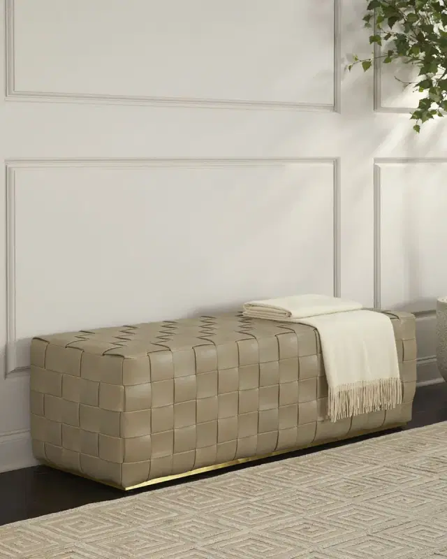 Lakewood Woven Leather Bench, 54"