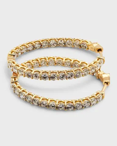 Neiman Marcus Diamonds 18K Yellow Gold Round Diamond GH/SI Medium Hoop Earrings | Thumbnail 3 Neiman Marcus Diamonds 18K Yellow Gold Round Diamond GH/SI Medium Hoop Earrings | Thumbnail 3