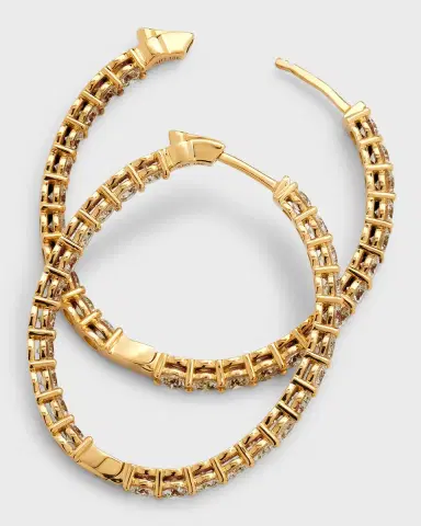 Neiman Marcus Diamonds 18K Yellow Gold Round Diamond GH/SI Medium Hoop Earrings | Thumbnail 4 Neiman Marcus Diamonds 18K Yellow Gold Round Diamond GH/SI Medium Hoop Earrings | Thumbnail 4