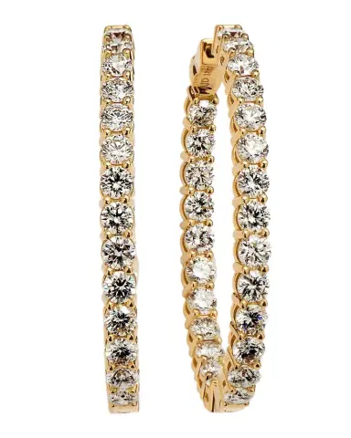 Neiman Marcus Diamonds 18K Yellow Gold Round Diamond GH/SI Medium Hoop Earrings | Thumbnail 1 Neiman Marcus Diamonds 18K Yellow Gold Round Diamond GH/SI Medium Hoop Earrings | Thumbnail 1
