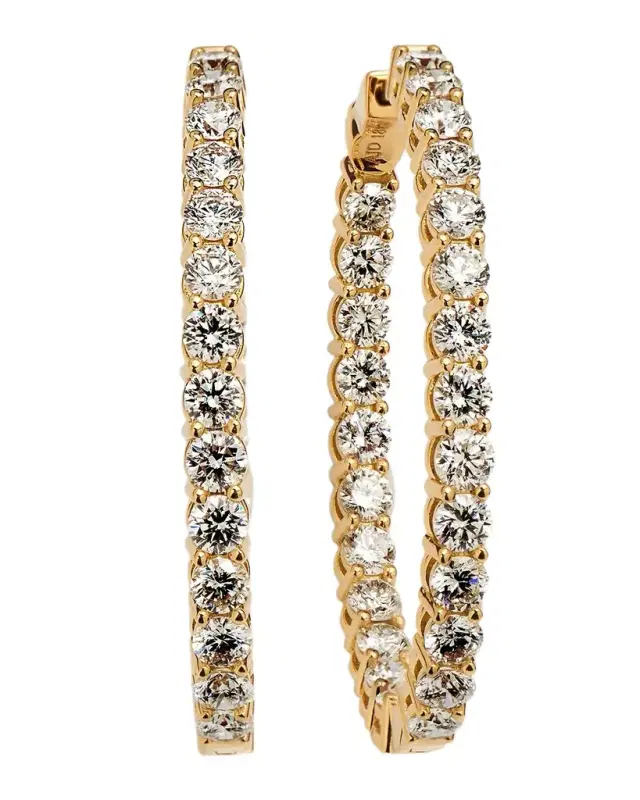 18K Yellow Gold Round Diamond GH/SI Medium Hoop Earrings