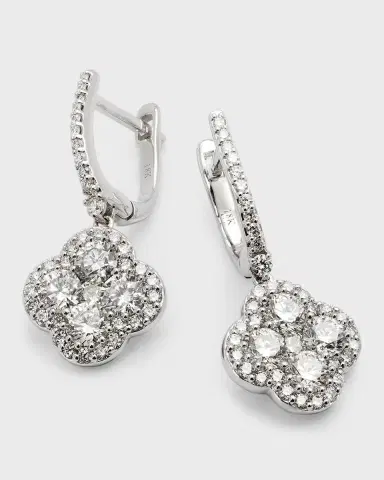 Neiman Marcus Diamonds 18K White Gold Diamond Flower Hoop Drop Earrings, 2.94tcw, 1.25" / 0.50"W | Thumbnail 2