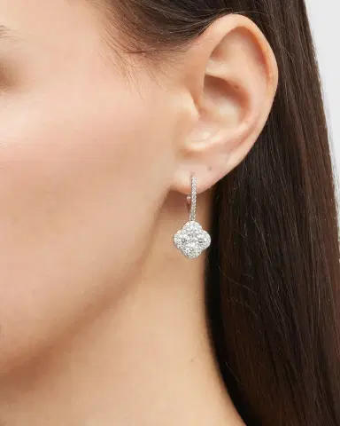 Neiman Marcus Diamonds 18K White Gold Diamond Flower Hoop Drop Earrings, 2.94tcw, 1.25" / 0.50"W | Thumbnail 1