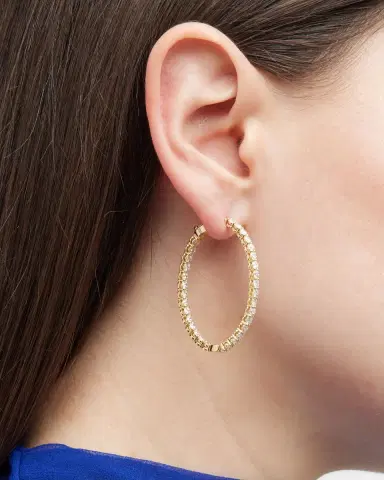 Neiman Marcus Diamonds 18K Yellow Gold GH/SI1 Diamond Oval-Shaped Hoop Earrings, 1.75"L, 4.65tcw | Thumbnail 2 Neiman Marcus Diamonds 18K Yellow Gold GH/SI1 Diamond Oval-Shaped Hoop Earrings, 1.75"L, 4.65tcw | Thumbnail 2