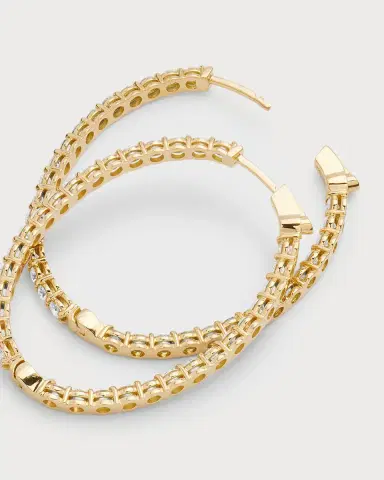 Neiman Marcus Diamonds 18K Yellow Gold GH/SI1 Diamond Oval-Shaped Hoop Earrings, 1.75"L, 4.65tcw | Thumbnail 4 Neiman Marcus Diamonds 18K Yellow Gold GH/SI1 Diamond Oval-Shaped Hoop Earrings, 1.75"L, 4.65tcw | Thumbnail 4