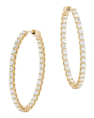 Neiman Marcus Diamonds 18K Yellow Gold GH/SI1 Diamond Oval-Shaped Hoop Earrings, 1.75"L, 4.65tcw | Thumbnail 1 Neiman Marcus Diamonds 18K Yellow Gold GH/SI1 Diamond Oval-Shaped Hoop Earrings, 1.75"L, 4.65tcw | Thumbnail 1