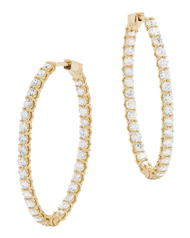 18K Yellow Gold GH/SI1 Diamond Oval-Shaped Hoop Earrings, 1.75"L, 4.65tcw