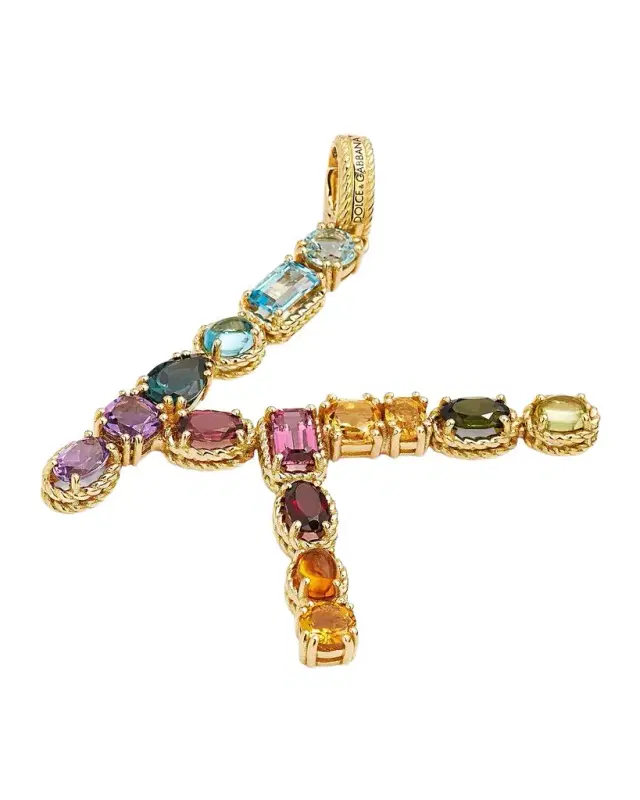 Yellow Gold Multi Fine Gem Charm, Letter K