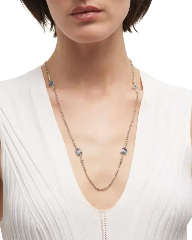 Silver and Gold Blue Spinel Necklace