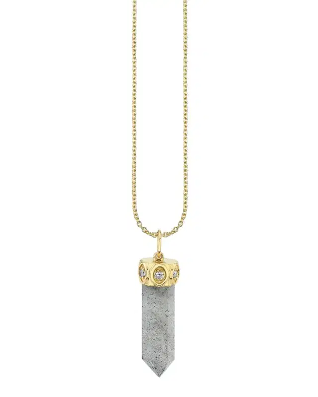 14K Diamond Marquise Eye Long Stone Charm, Labradorite