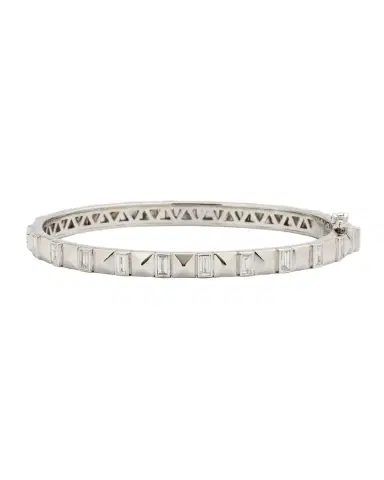 Harwell Godfrey 18K White Gold Baguette Diamond Pyramid Bangle, Size 17cm | Thumbnail 1