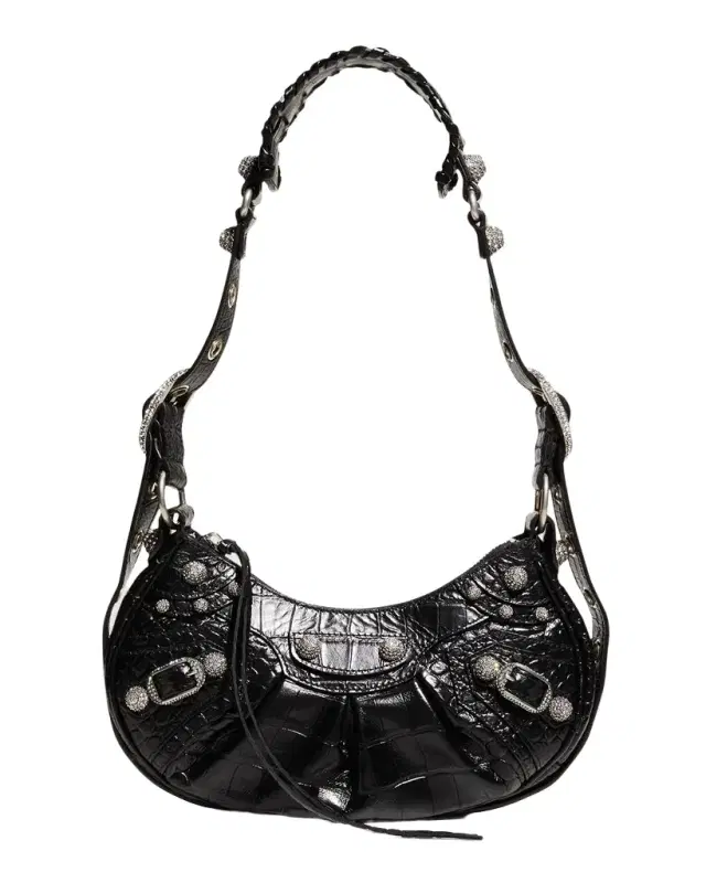Le Cagole XS Croc-Embossed Shoulder Bag with Rhinestones