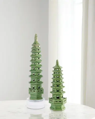 Port 68 Green Tall Pagoda Table Accents, Set of 2 | Thumbnail 1 Port 68 Green Tall Pagoda Table Accents, Set of 2 | Thumbnail 1