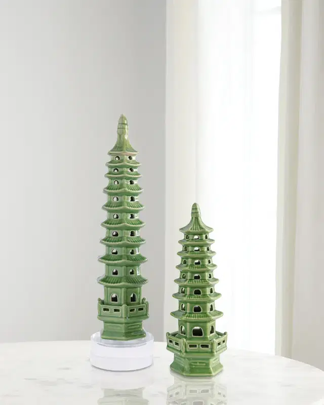 Port 68 Green Tall Pagoda Table Accents, Set of 2