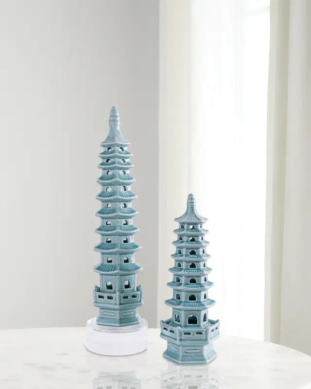 Port 68 Green Tall Pagoda Table Accents, Set of 2