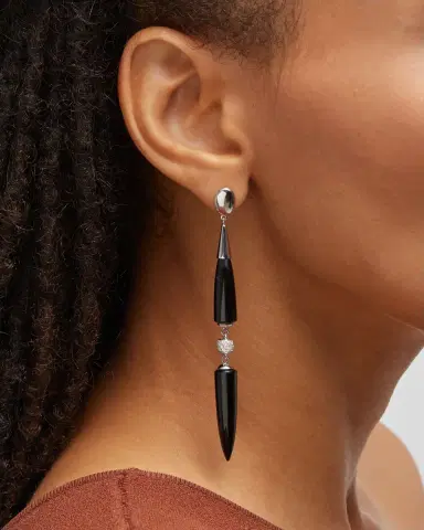 Sanalitro 18K White Gold Look At Me Earrings with Black Onyx and Diamonds | Thumbnail 1