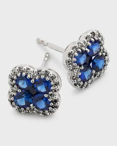 Neiman Marcus Diamonds 18K Sapphire and Diamond Flower Post Earrings, 0.24tcw, 0.4"L / 0.4"W | Thumbnail 3 Neiman Marcus Diamonds 18K Sapphire and Diamond Flower Post Earrings, 0.24tcw, 0.4"L / 0.4"W | Thumbnail 3