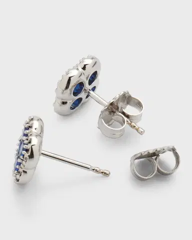 Neiman Marcus Diamonds 18K Sapphire and Diamond Flower Post Earrings, 0.24tcw, 0.4"L / 0.4"W | Thumbnail 4 Neiman Marcus Diamonds 18K Sapphire and Diamond Flower Post Earrings, 0.24tcw, 0.4"L / 0.4"W | Thumbnail 4