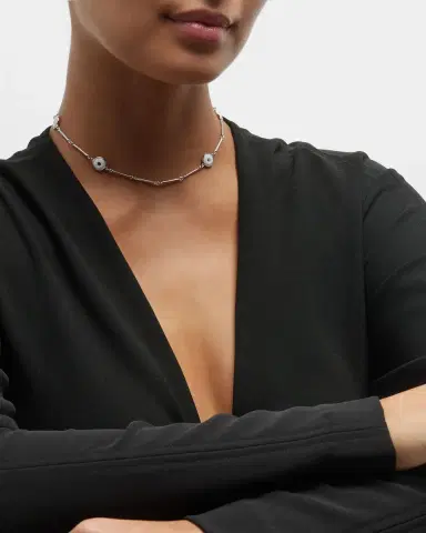 Sanalitro 18K White Gold Universe Necklace with White Agate Rounds | Thumbnail 4