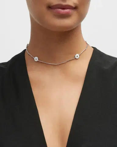 Sanalitro 18K White Gold Universe Necklace with White Agate Rounds | Thumbnail 1