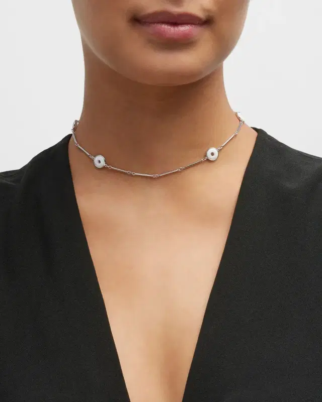 18K White Gold Universe Necklace with White Agate Rounds