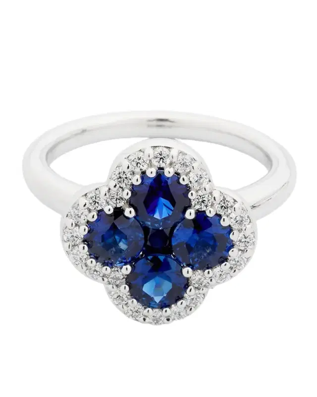 18K Blue Sapphire and Diamond Flower Ring, Size 6.75, 2.31tcw