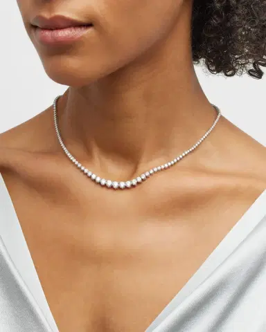 Neiman Marcus Diamonds 18K White Gold Necklace with Graduated Diamonds, 17"L, 10.17tcw | Thumbnail 2