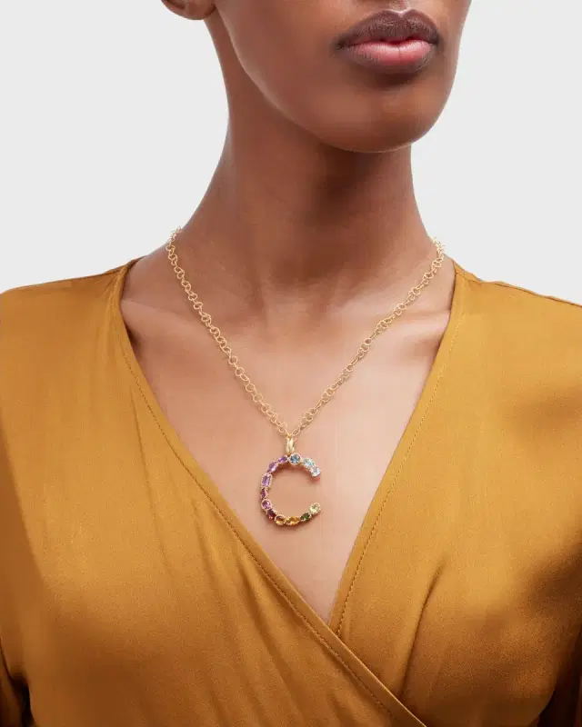 Yellow Gold Multi Fine Gem Charm, Letter C