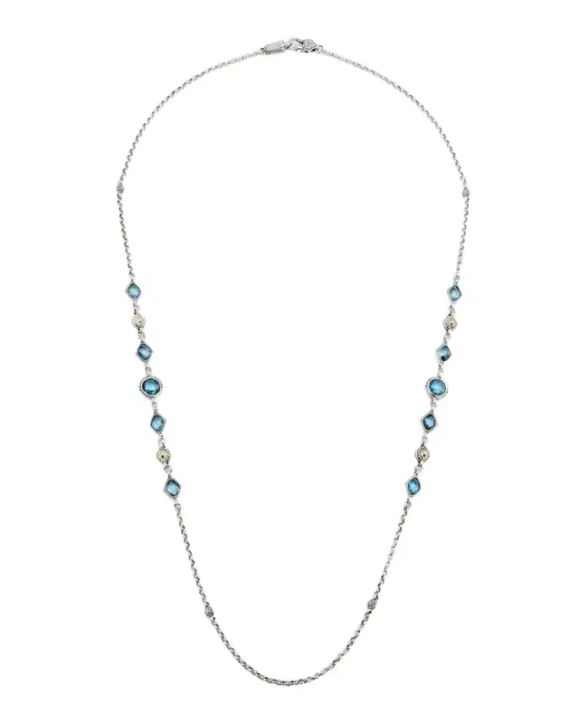 18K Gold and Sterling Silver Blue Spinel Necklace
