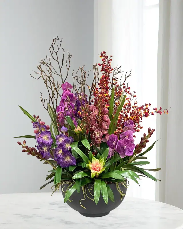 Winward Home Vanda Orchid Plant in Bowl