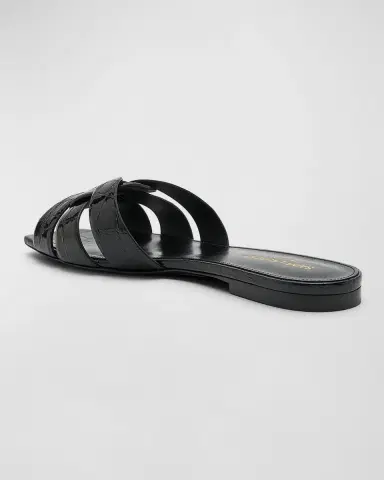 Saint Laurent Tribute Croco Flat Slide Sandals | Thumbnail 3 Saint Laurent Tribute Croco Flat Slide Sandals | Thumbnail 3
